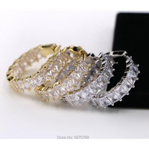 25mm Small Gold Plated Baguette Zircon Hoop Earrings Set Circle Cuff Earrings For Women