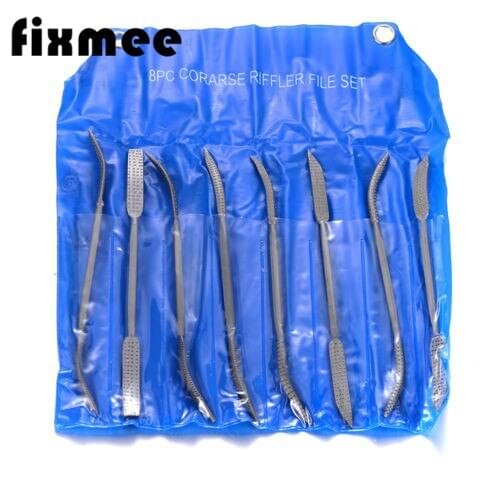 8Pc Riffler Wood Rasp Double Ended Coarse Rifler Files Set 190mm +Pouch