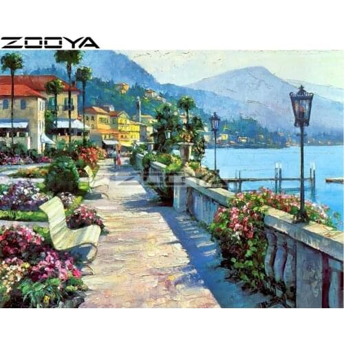 Diamond Embroidery 5D DIY Round Diamond Painting Wall Sticker Seaside City Landscape Pictures Of Rhinestones Cross-Stitch R1523