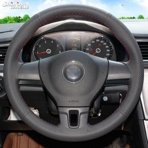 Shining wheat Hand-stitched Black Leather Car Steering Wheel Cover for Volkswagen VW Tiguan Lavida Passat B7 Jetta Mk6