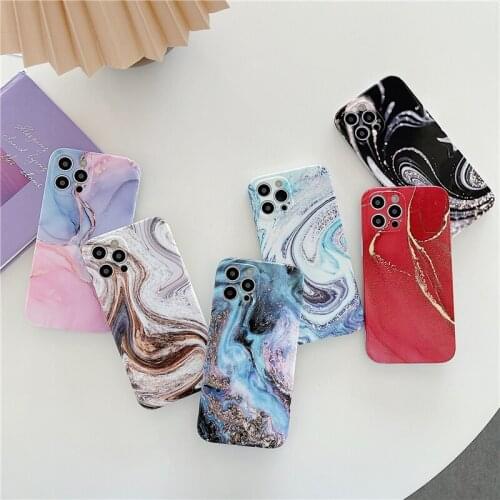 Glitter Marble Texture Phone Case For iPhone XR XS Max 11 12 Pro Max 12 Mini X 7 8 Plus SE 2020 Camera Protection Stone Pattern