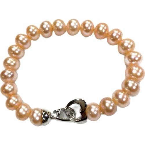 5-6 mm Genuine Freshwater Pearl Bracelet Beaded Making With heart Clasp Bracelet 3.95"