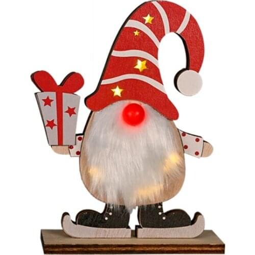 Wooden Christmas Gnome Ornament with LED Light Handmade Swedish Tomte Nisse Scandinavian Santa Elf Plush Dolls Tabletop N0PA