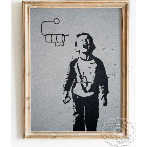 Kids Bathroom Art Prints Black White Poster, Crying Child Portrait Wall Picture, Modern Minimalism Toilet Home Decor Painting