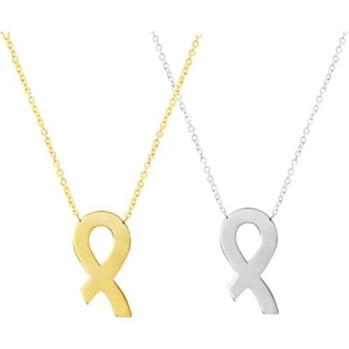 ETCAVCE Breast Cancer Awareness Ribbon Charm Necklace Stainless Steel Women Kolye Jewelry Knot Chocker Necklace Survivor Gift