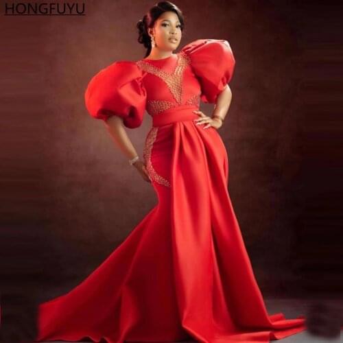 HONGFUYU Dubai One Shoulder Beading Evening Dresses Full Length 2021 A-Line Satin Long Sleeves Formal Party Wear Gown Prom Dress