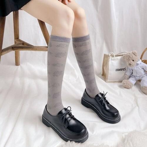 Rose Calf Stocking 2021 Japanese Korean Style Summer Thin Stockings Ins Tide Black and White High-barrel Half-legged Stockings