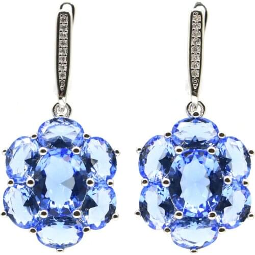 38x17mm Highly Recommend Jewelry Set Created Rich Blue Violet Tanzanite Natural Cz For Women Wedding Silver Pendant Earrings