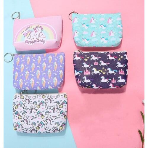 Kawaii Unicorn Animal Coin Purse Women Mini Wallet PU Leather Keys Pouch Zipper Storage Organizer Bag Best Gift for Girl