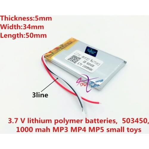 3line 503450 Battery 3.7V 1000mAh Lithium Polymer Li-Po li ion Rechargeable Battery cells For Mp3 MP4 MP5 GPS mobile bluetooth