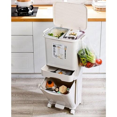 Wet Dry Separation Garbage 3 Layers 42L Recyclable Vertical Trash Cabinet Kitchend Household Waste Sorting Bins With Wheels