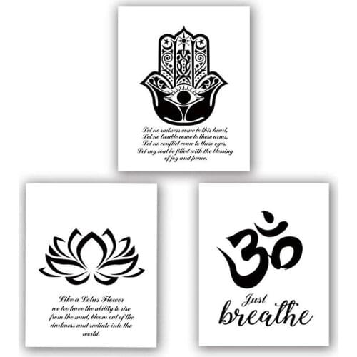 Canvas Painting Fatima Lotus Meditation Tai Chi Mural Poster Hand Poster Mural Gym Bedroom Home Wall Decor Picture Just Breathe