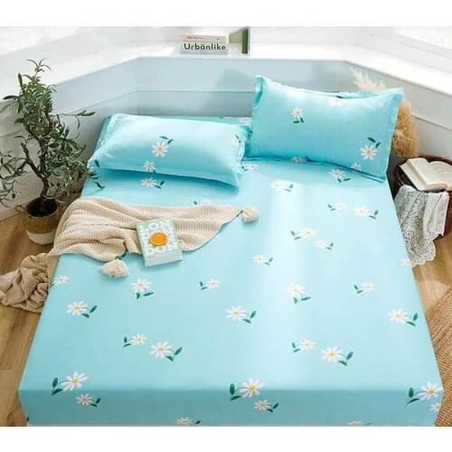 WOSTAR 100% Cotton elastic band fitted sheet mattress cover super soft cozy daisy printed king size bed sheet set and pillowcase