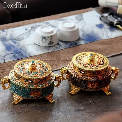 NOOLIM Collectibles Tibetan Style Painted Enamel Copper Alloy Coil Incense Burner/Holder