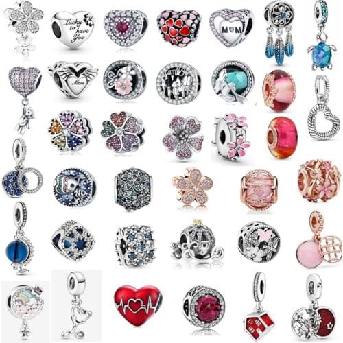 2021 New Style 925 Sterling Silver Red Love Bead Blue Globe Suitable For Charm , Original Pandora Fine Ladies Jewelry Bracelet