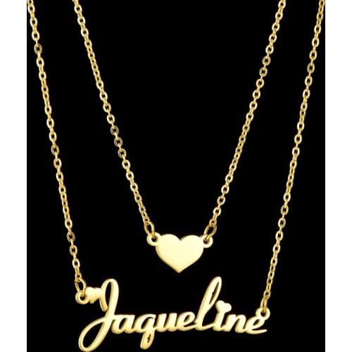 Customized Name Necklace Heart Choker Stainless Steel Gold Color Letter Double Layers Chain Pendant Jewelry for Women Gift