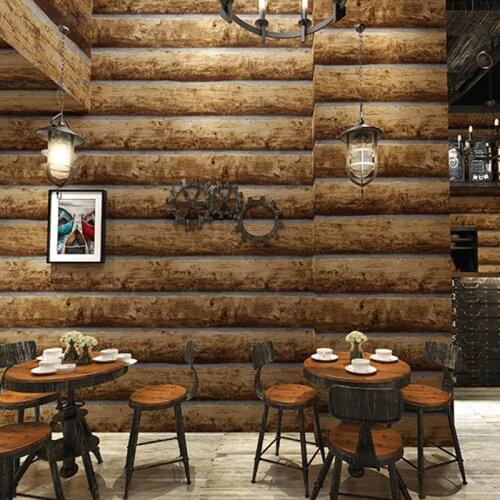 Retro Antique Wooden Wallpaper 3D Stereo Restaurant Coffee Shop Bar Stripe Wall Papers For Walls PVC Waterproof Papel De Parede