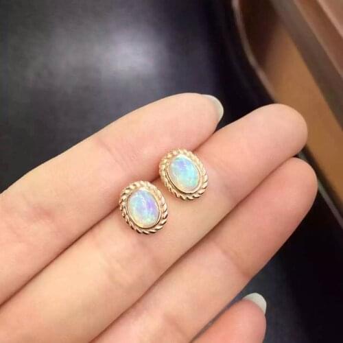 Natural opal stud earrings 925 sterling silver natural gemstone earrings for girl womens party fine round Earrings jewelry