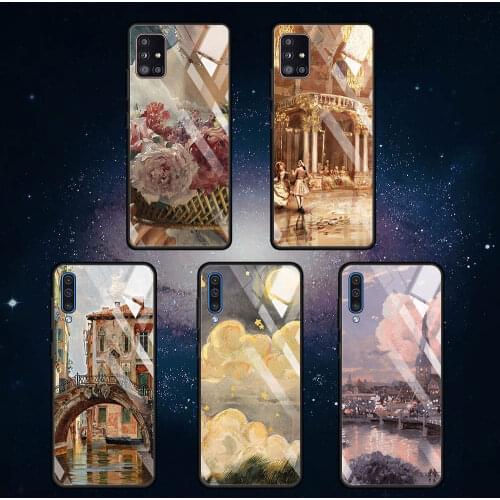 Glass Case For Samsung Galaxy A51 A71 A50 A70 A21s A31 A52 A72 5G M31 M51 Antifall Printing Phone Cover Renaissance Art Painting