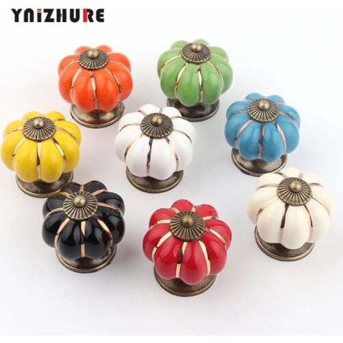 Pumpkin Ceramic Handles 40mm Drawer Knobs Cupboard Door Handles Single Hole Cabinet Handles with screws Furniture Handles