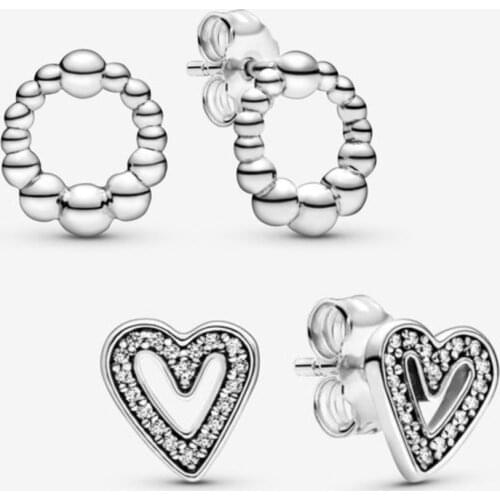 925 Sterling Silver Sparkling Heart Shape Pandora Earrings ever Women Stud Earrings Jewelry