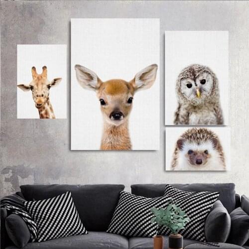 Animal Giraffe Bunny Elephant Canvas Painting Modern Wall Art Picture Kids Nursery Living Room Print Nordic Baby Home Decor