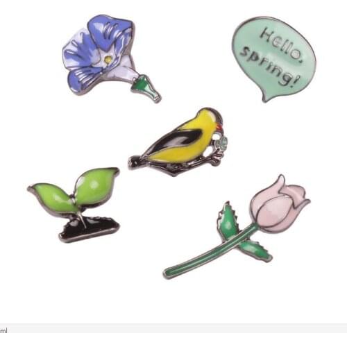 10pcs/ lot fashion jewelry accessories enamel metal rose flower bird spring enamel pin brooch
