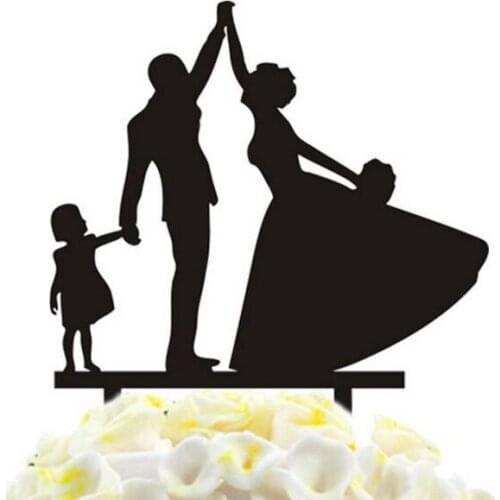 100pcs/lot Creative Dancing Couple with a girl design wedding cake inserted card Wedding Cake Topper Party Cake Decorations