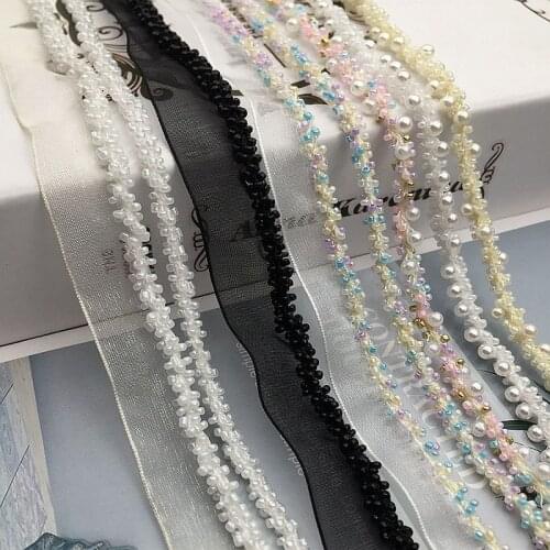 50 yards beading ribbon Lace Handmade Beaded Ribbon Pearl Barcode Garment Decoration DIY Accessories hair decoration beads trim