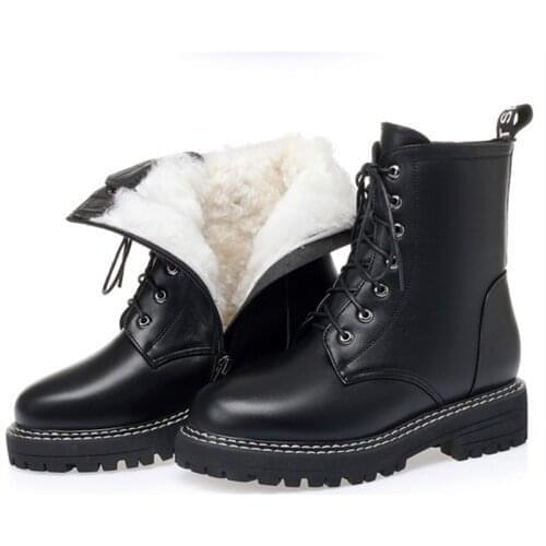 2021 Female winter Short Boots Women Genuine Leather Martin Boots Wool Lined Boots Fashion High Quality Boots