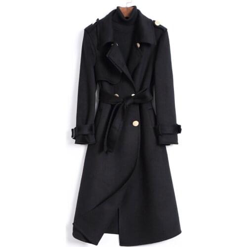 Black Double Faced Coat Womens Middle Long Winter Suit Woolen Coat Autumn Winter Woolen Coat Woolen Temperament