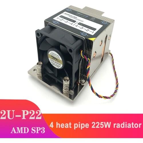 COOLSERVER 2U P22 CPU Server radiator 4 heat pipe Computer side blowing silent fan Copper bottom for AMD SP3