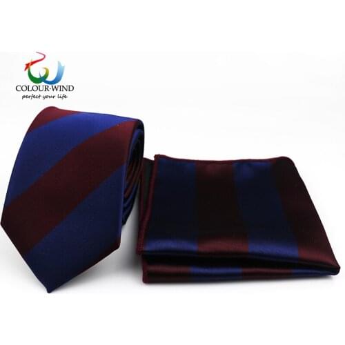 Formal Tie Set Mens Polyester Tie 7CM Striped Small Handkercheif 23*23CM For Party Club Pocket Square Gift