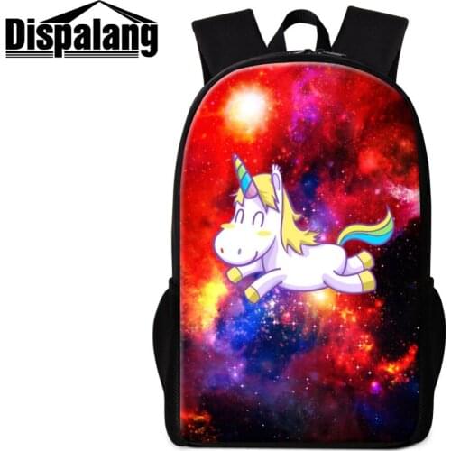Dispalang Custom Unicorn Galaxy Picture on Daypack Kawaii School Backpack for Children Canvas Fabric Teenager Shoulder Rucksack