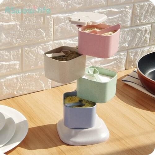 Creative Kitchen Rotatable Vertical Rotary Seasoning Box Seasoning Tank Spice Holder Organzamer Set Salt Monosodium Glutamate