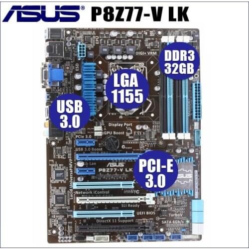 Socket LGA 1155 ASUS P8Z77-V LK Motherboard DDR3 32GB PCI-E 3.0 USB3.0 SATA3.0 Intel Z77 Asus Mainboard For Desktop P8Z77-V LK