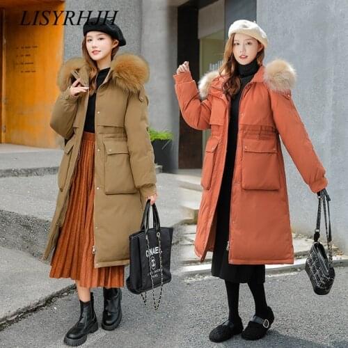 LISYRHJH Fashionable Solid Warm Thick Fleece Hooded Winter Jacket Women New Fur Liner Parkas Female Winter Long Coat Women