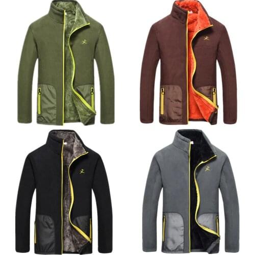 Men Women Outdoor Fleece Jacket Plus Velvet Thicken Windproof Keep Warm Coat Camping Fishing Cardigan Sports Thermal Jackets