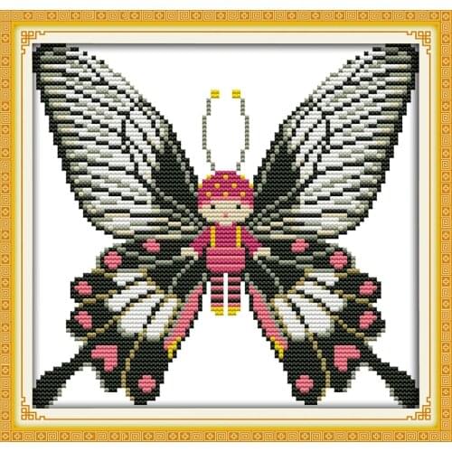 Baby butterfly(1) (black) cross stitch kit 14ct 11ct count print canvas stitches embroidery DIY handmade needlework plus