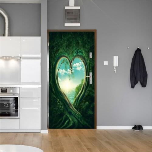 Green Love Gate Wallpaper For Door Home Renovation Decor Door Stickers Peel And Stick Waterproof Poster For Living Room Cafe DIY