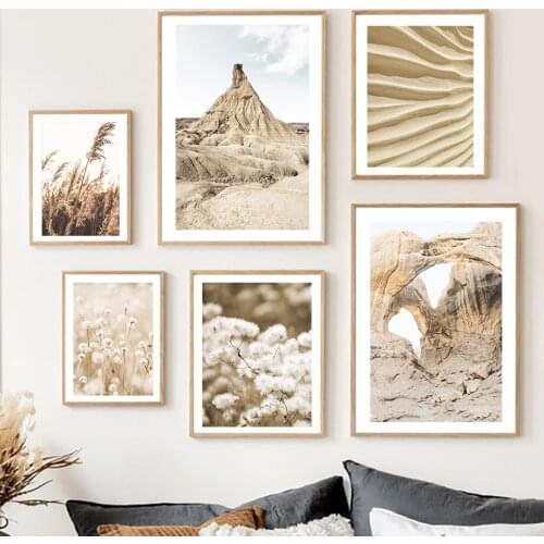 Beige Landscape Rock Reed Grass Plant Fox Wall Art Canvas Painting Nordic Posters And Prints Wall Pictures For Living Room Decor