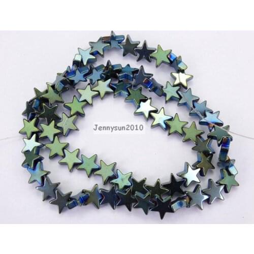 Natural 8mm Metallic Green Hematite Gems stone Flat Star Beads 16'' for Jewelry Making Crafts 10 Strands/Pack