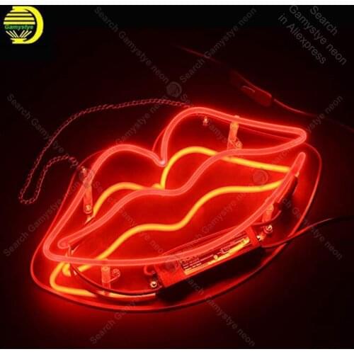 Neon Sign Lip Shaped Glass Neon Light for Girls Bedroom Lipstick Store Bar Hotel Neon Wall Light Decorative Sign Great Gift lamp