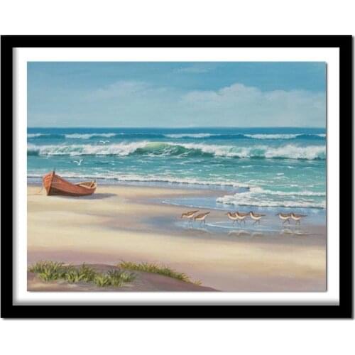 New 5D DIY Diamond Painting beach Sea boat Scenic Embroidery Full Square Diamond Cross Stitch Rhinestone Painting decor