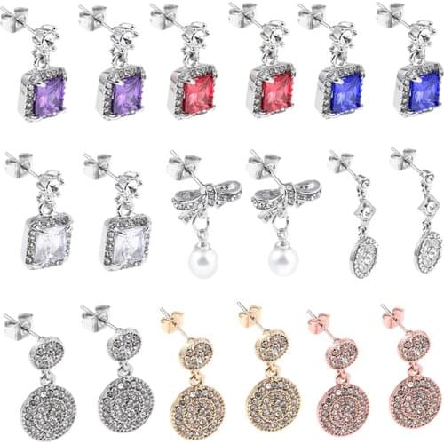 New Arrival Luxury Brand Square Style Silver Plated Stud Earrings With Clear CZ for Women Girls Anniversary Jewelry Gift