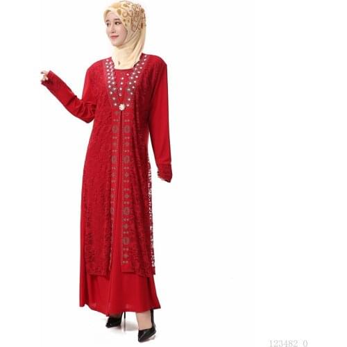 Embroidered Fake Two Pieces Of Islamic Womens Elastic Spring, Summer And Autumn Muslim Womens Worship Service Arab Robe