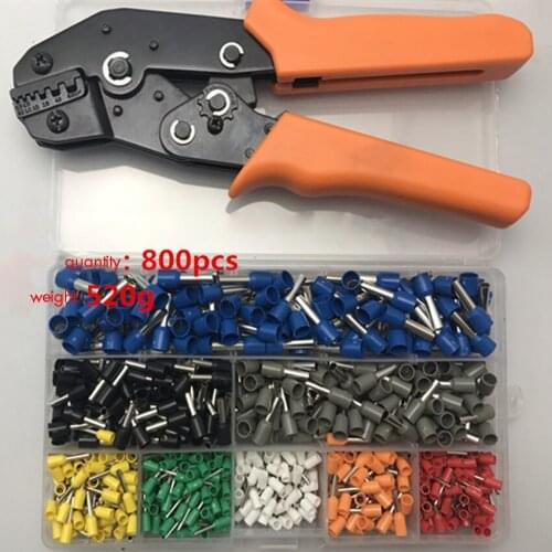 Self-Adjustable 24-10AWG Wire Terminals Crimping Plier Tool Kit with 800PCS Connectors Terminals Crimping Range 0.25-6mm2