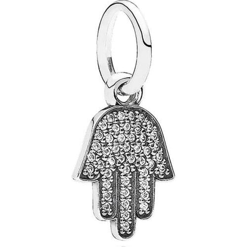 Original Hamsa Hand With Crystal Pendant Beads Fit 925 Sterling Silver Bead Charm Bracelet Bangle Diy Jewelry