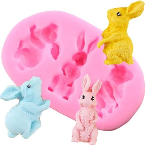 Easter Rabbit Silicone Mold Cupcake Topper Fondant Moulds DIY Cake Decorating Tools Cookie Candy Clay Chocolate Gumpaste Molds