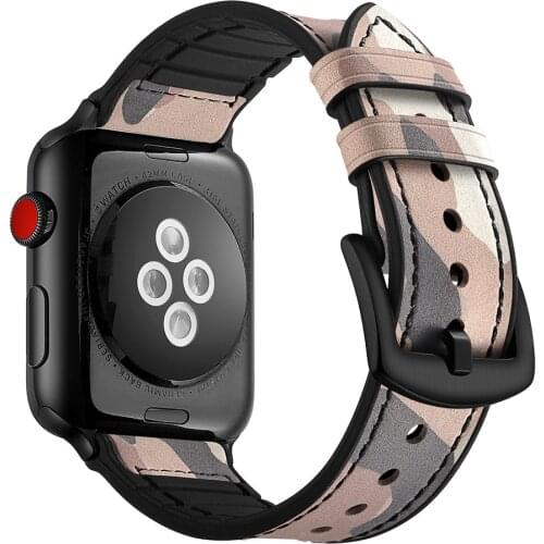 Strap For Apple watch band 44mm 40mm 42mm 38MM Genuine leather watchband camouflage bracelet correa for iwatch series 6 se 5 4 3